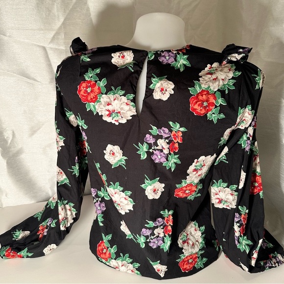 Zara Womens Top Ruffled Floral Blouse Long Sleeved Sz XSmall - Picture 4 of 5